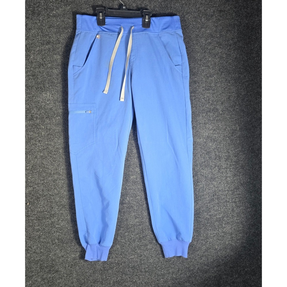 FIGS Zamora Jogger Scrub Pants Blue Technical Stretch Cargo Pockets Womens